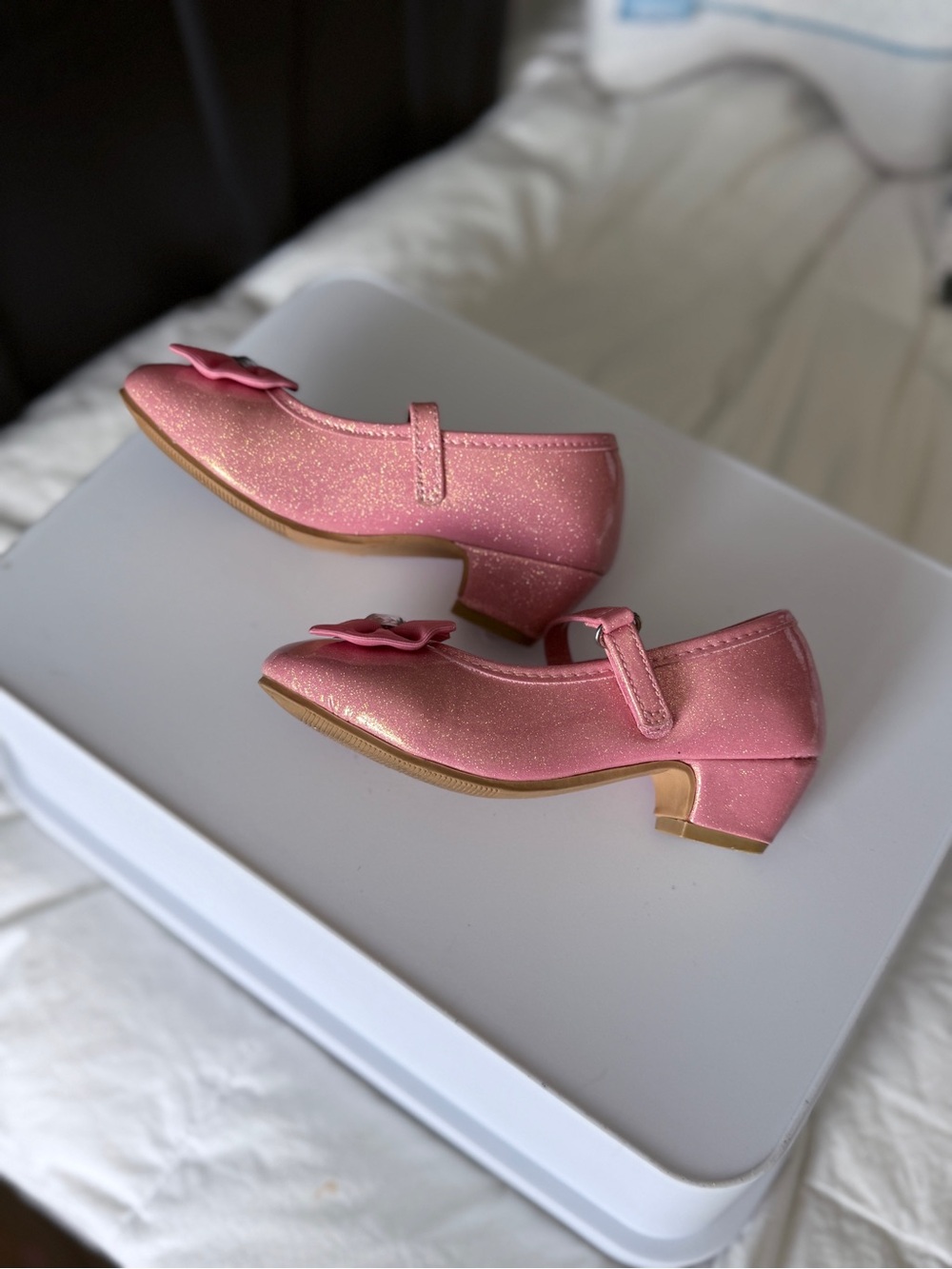 Girls Disney Princess Pink Glitter Dress Shoes Low Heel Bow Size 10T - Picture 3 of 5